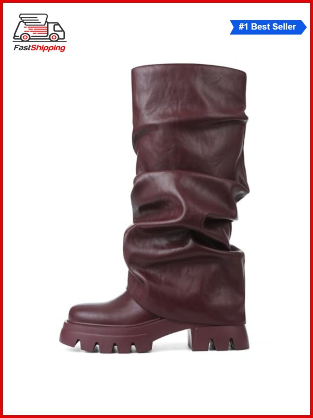 ✨ Women's Fold Over Slouchy Wide Calf Mid Calf Boots Chunky Platform Round Toe